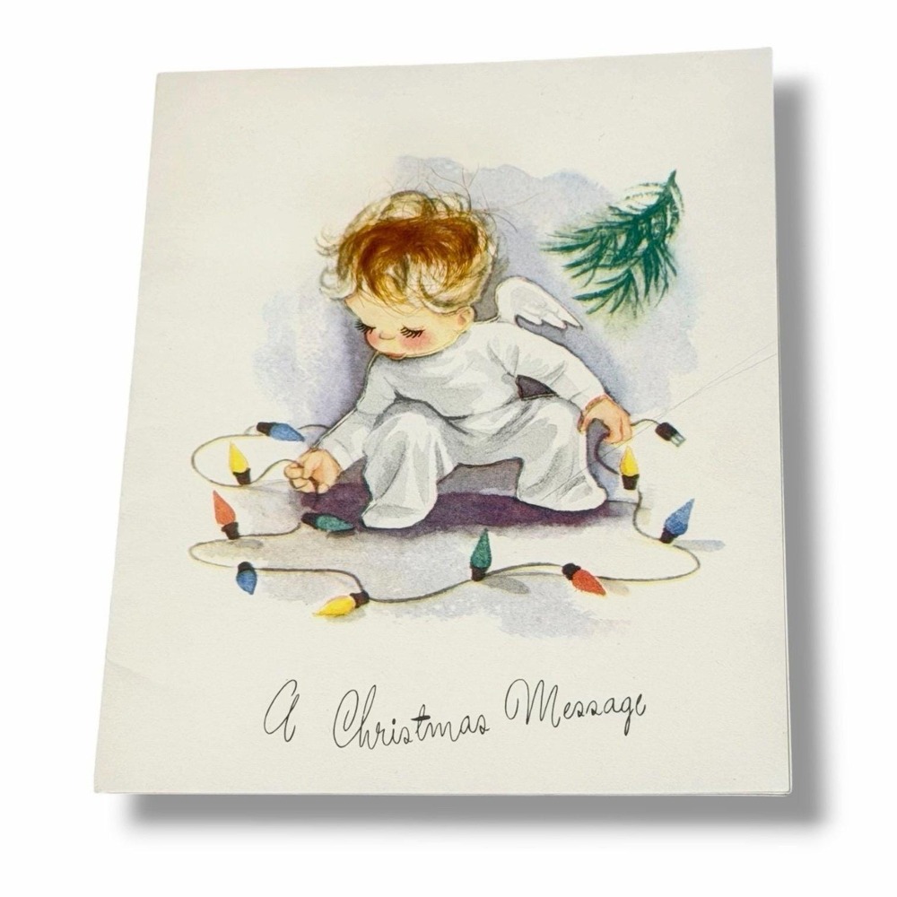 Klever Kards A Christmas Message Angel with Lights Vintage Holiday Card CBX